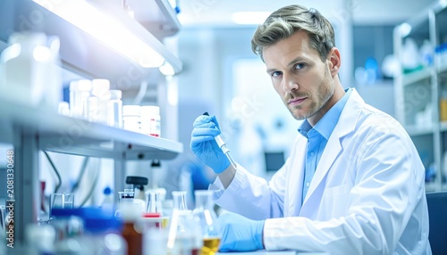 Scientist Analyzing Chemical Compounds in a Modern Laboratory