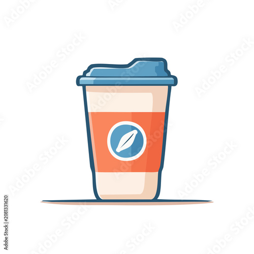 Flat illustration of a paper coffee cup with lid