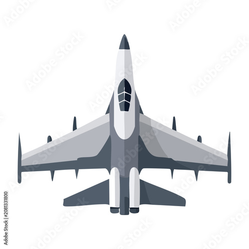 Minimalist white and blue jet airplane front view