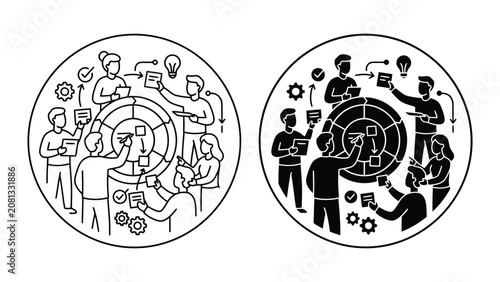 Business team collaboration and strategic planning concept vector icons