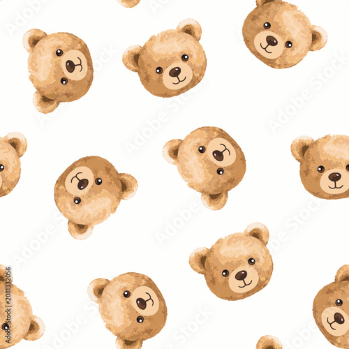 Baby teddy bear face seamless pattern white background 