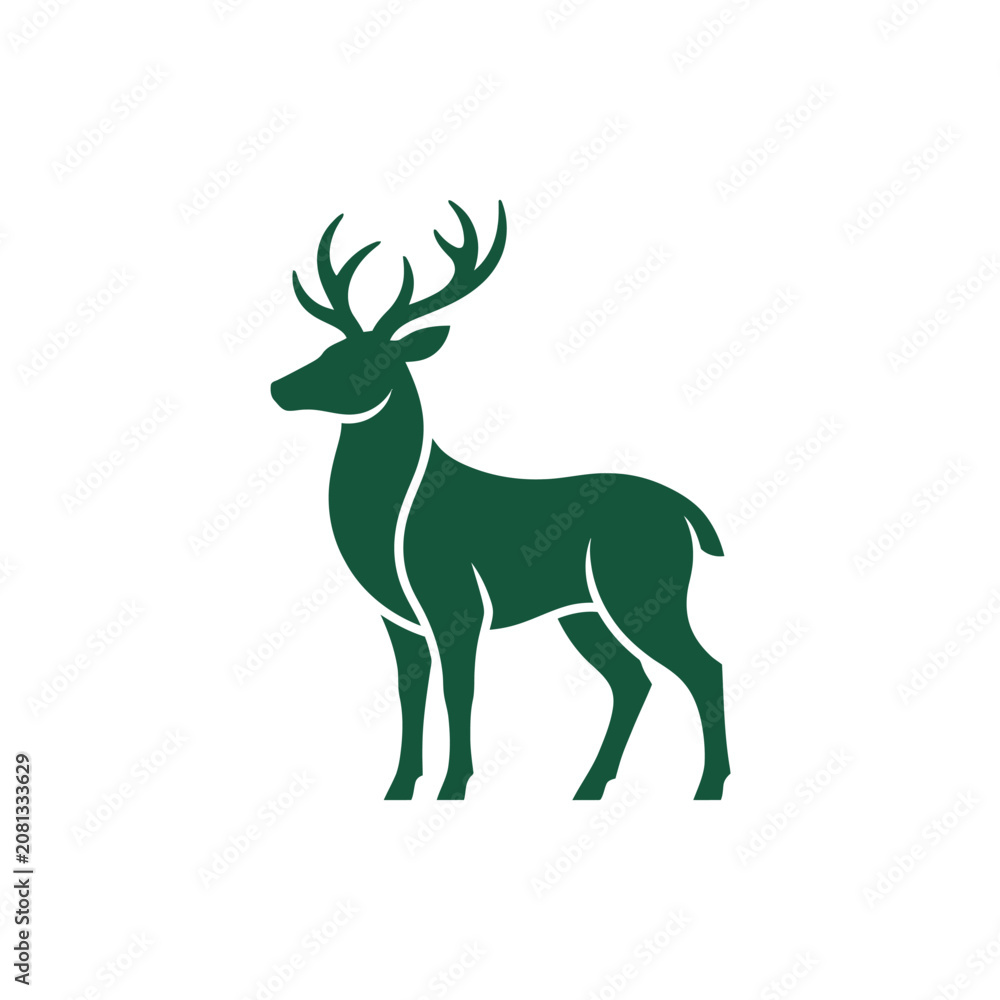 Fototapeta premium A minimalist green silhouette of a majestic stag standing against a clean white background
