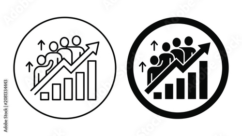 Business growth chart icons with team members moving upwards business progress