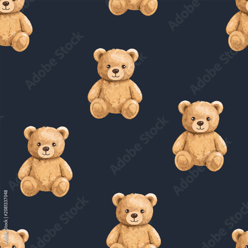 Fotografía Seamless pattern of teddy bear sitting on navy background