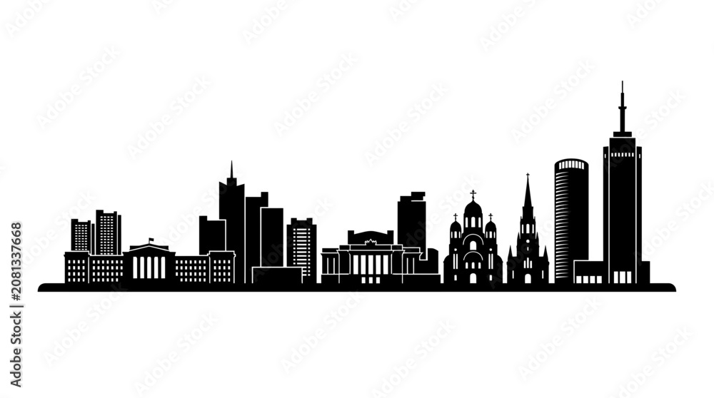 Obraz premium Cityscape Silhouette: Modern and Historic Buildings, Skyline Panorama