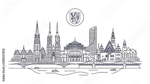 Wroclaw skyline, Poland, outline cityscape, architecture, landmark, city illustration