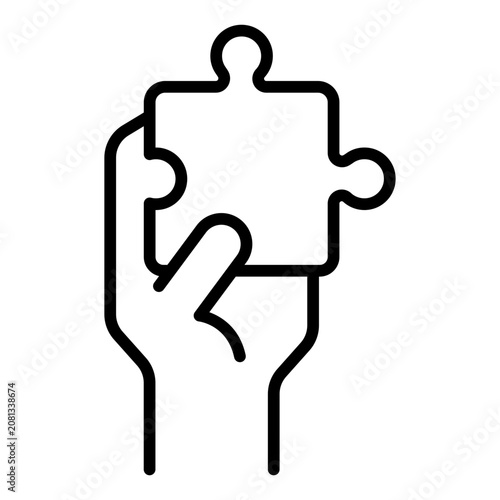 Canvas Print hand holding puzzle outline icon