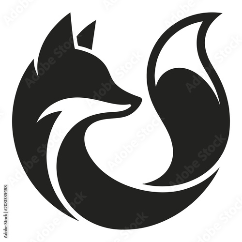 Black silhouette of a fox with a curly tail profile  simple animal icon icon