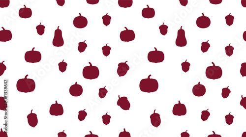 Fotografía Autumn seamless vector pattern with pumpkins and gourds in burgundy on white bac