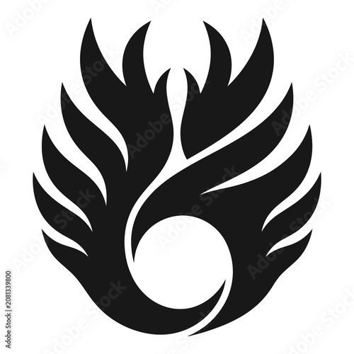 Black silhouette of a stylized bird or phoenix in flight  graphic design element icon