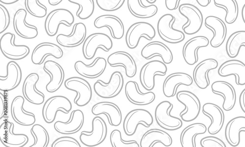 Doodle Casew Pattern. Cashew Handdraw Background. Cashew Vector Illustration