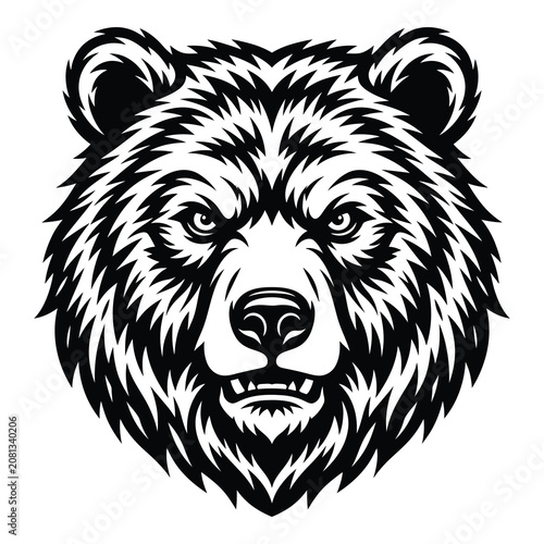 Blackandwhite illustration of a bears head with fur and sharp teeth icon