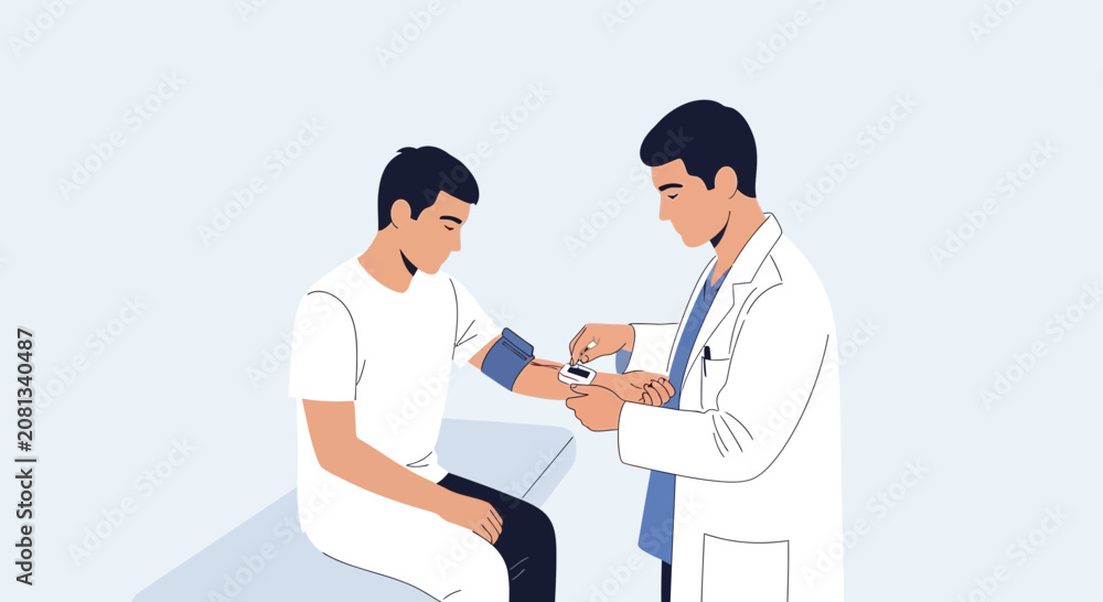 Fototapeta premium Doctor checking patient's vital signs with blood pressure monitor