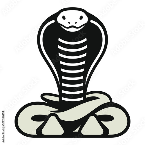 Cartoon cobra snake illustration with white and black colors and hooded body standing tall icon