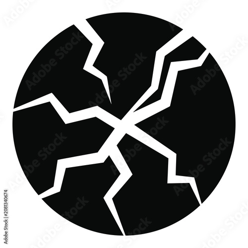 Cracked circle with broken lines and white background icon