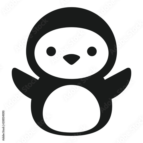 Cute cartoon penguin character with raised wings and smiling face icon
