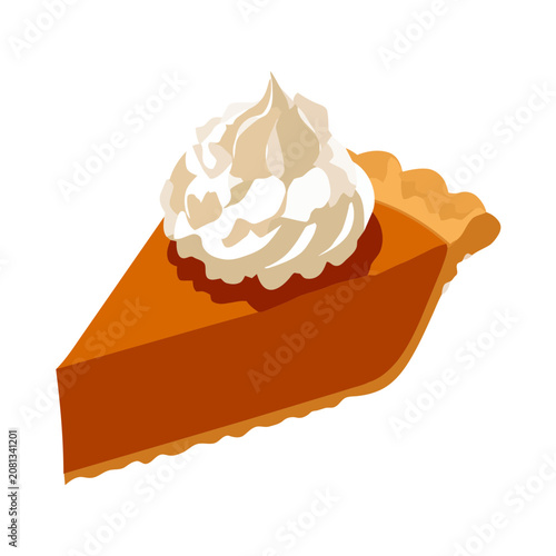 Pumpkin pie slice with whipped cream vector illustration