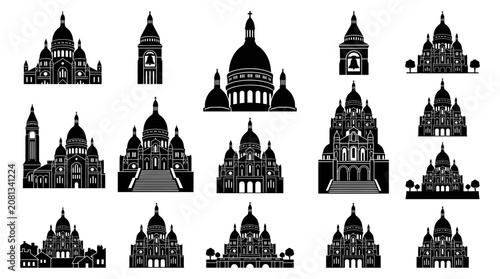Cuadro en lienzo Montmartre Sacre-Cœur Basilica Icons Collection - Paris Landmark Silhouettes