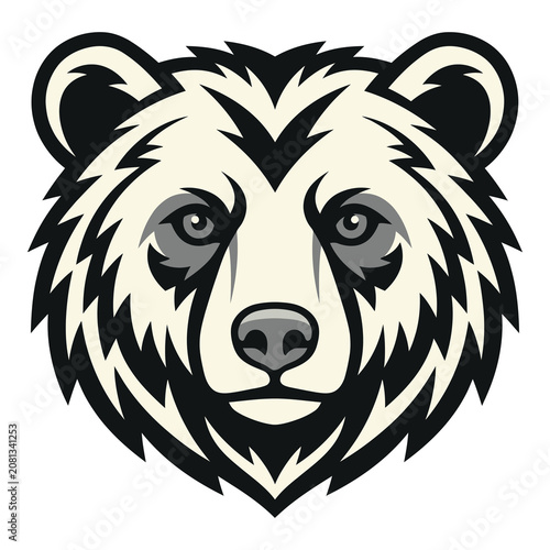 Illustration of a bears face with shaggy fur and neutral expression  front view icon