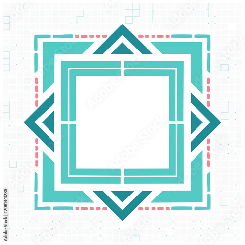 Symmetrical Geometric Frame with Teal and Pink Accents