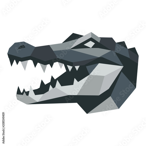Low poly graphic illustration of an alligator head with open mouth and sharp teeth icon