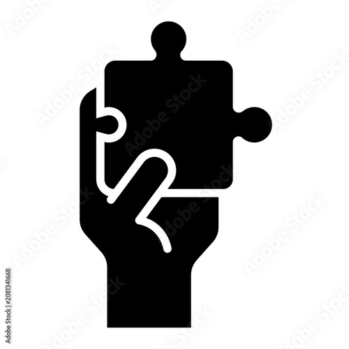 Canvas Print hand holding puzzle glyph icon