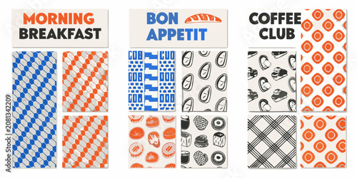 Bild auf Leinwand retro diner menu cards with bold typography and geometric patterns breakfast cof
