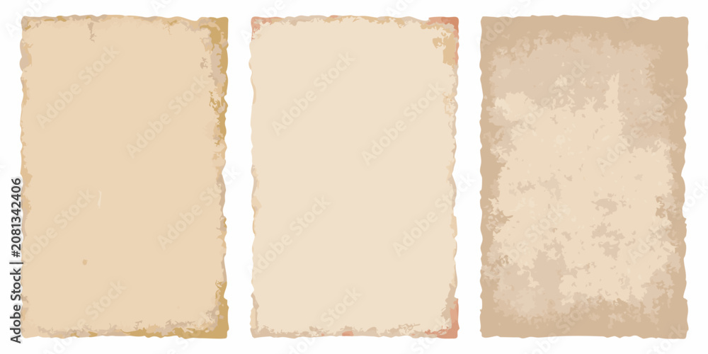 Fototapeta premium three vertical sheets of vintage parchment paper on white background old antique texture grunge transparent illustration vector design graphic element history