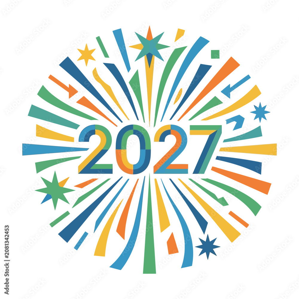 Fototapeta premium A colorful graphic design featuring the year twenty twenty seven with festive firework patterns