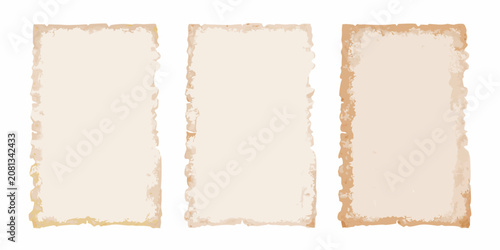 Bild auf Leinwand three vertical sheets of vintage parchment paper on white background old antique
