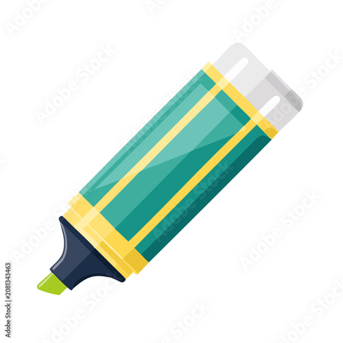 Flat illustration of a teal and yellow highlighter pen