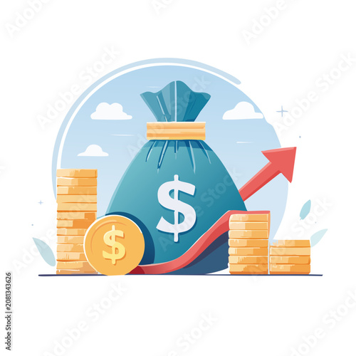 Money bag with dollar sign and gold coins illustration
