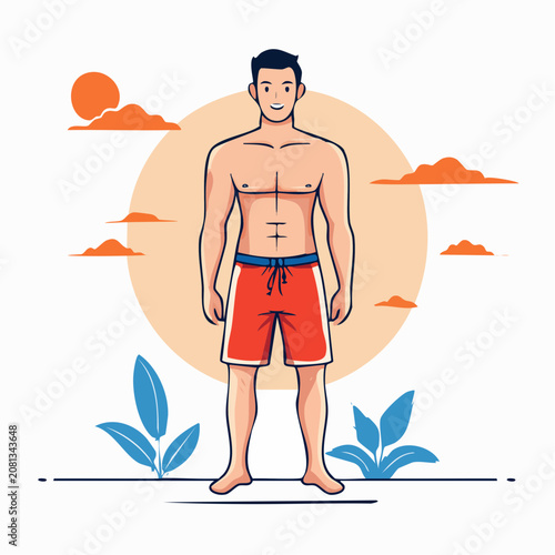 Man in Swim Trunks at the Beach