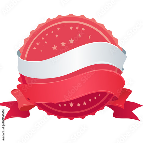 Red Award Badge with Ribbon and Stars