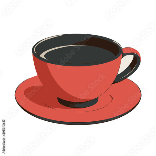 Red coffee cup and saucer vector illustration