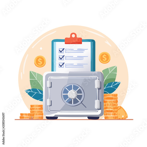 Safe with coins and checklist