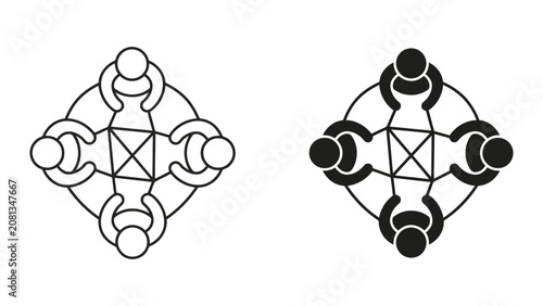 Corporate team collaboration and strategic connection icons with collaboration