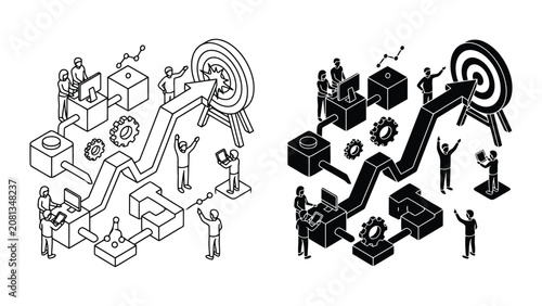 Business workflow and strategic growth process aiming for corporate goals