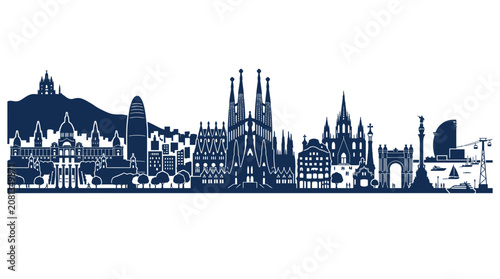 Barcelona Skyline Silhouette - Iconic Architecture and Landmarks