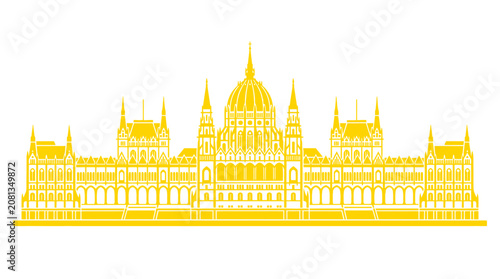 Yellow Hungarian Parliament Building Silhouette Vector Illustration