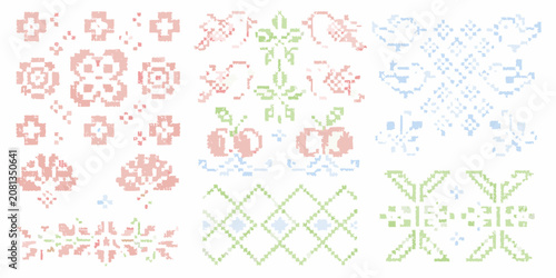 Fotografie cross stitch embroidery patterns pixelated vintage style ornament design textile