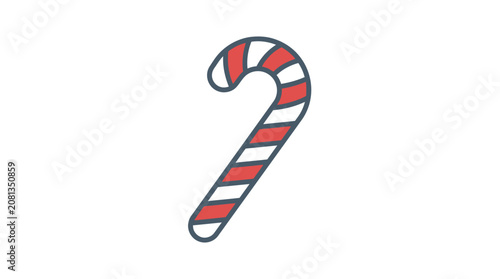 A simple illustration of a striped holiday candy cane on a white background
