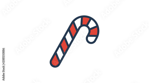 A simple illustration of a red and white striped candy cane on a white background
