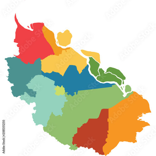 Detailed vector map of Riau province with 12 administrative regencies and cities.