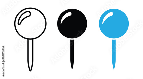 Fotografie Push Pin Icon Set – Thumbtack, Office Stationery, Map Marker, Notice Board Pin,