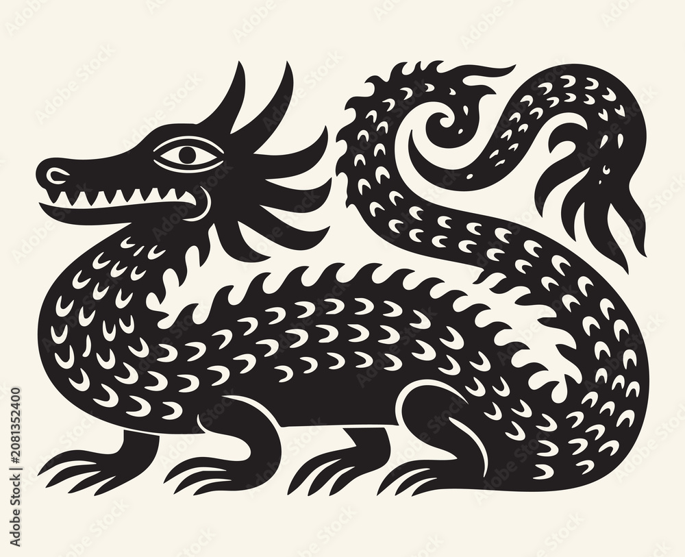 Fototapeta premium Abstract dragon Silhouette Collection – Organic Hand-Cut Vector Clipart