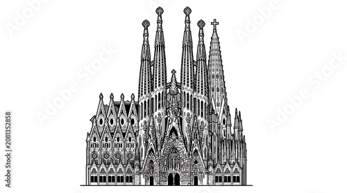 Sagrada Familia Basilica Architectural Drawing, Barcelona Landmark, Gothic Style