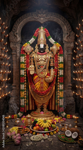 Divine Portrait of Lord Venkateswara (Tirupati Balaji) Adorned with Traditional Ornaments