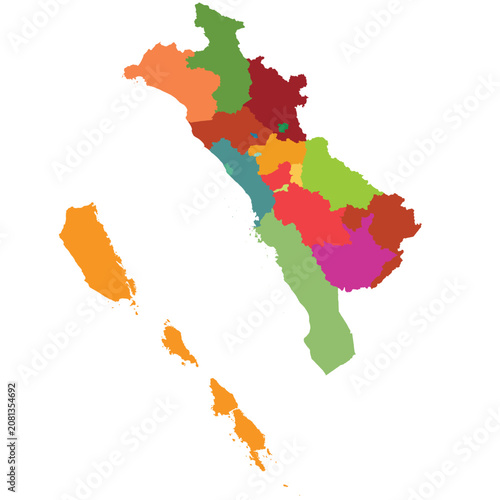 Detailed vector map of West Sumatra (Sumatera Barat) province with 19 regencies.