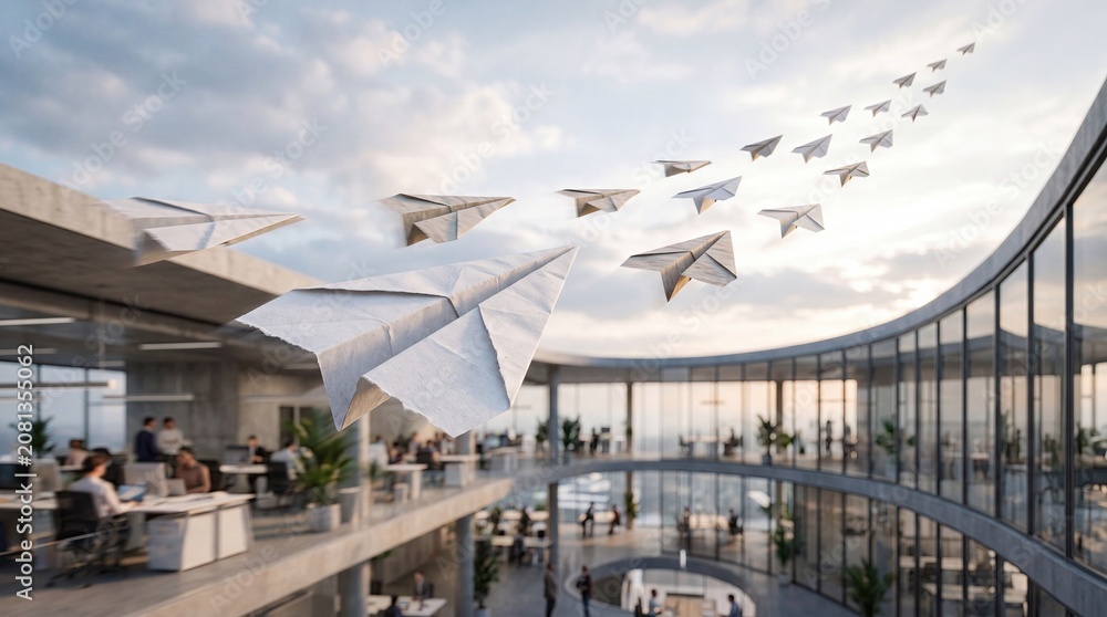 Fototapeta premium Flying Paper Planes Representing Creativity and Progress